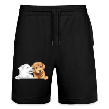 Weißer Schweizer Schäferhund und Golden Retriever - Stanley/Stella Unisex Bio Joggingshorts Trainer  - Schwarz - Vorne - Nik (191cm) & Marisol (170cm)