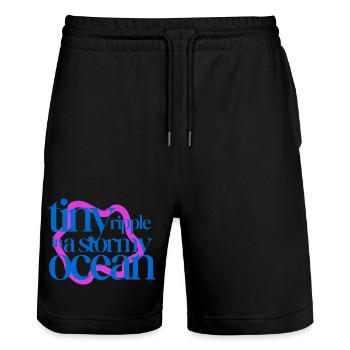 Tiny ripple in a stormy ocean (pink background) - Stanley/Stella Unisex Bio Joggingshorts Trainer  - Schwarz - Vorne - Nik (191cm) & Marisol (170cm)