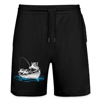Wild boars on fish – illustration of wild boars in a boat - Stanley/Stella Trainer Unisex Organic Jogging Shorts - black - Front - Nik (191cm) & Marisol (170cm)