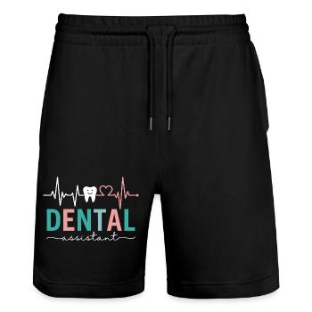 Heartbeat Dental Assistant Dentist - Stanley/Stella Trainer Unisex Organic Jogging Shorts - black - Front - Nik (191cm) & Marisol (170cm)