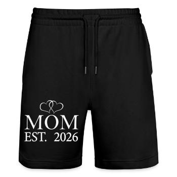 Mom Est. 2026  - Stanley/Stella Unisex Bio Joggingshorts Trainer  - Schwarz - Vorne - Nik (191cm) & Marisol (170cm)