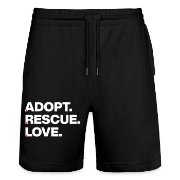 PAWS LOVE, ADOPT RESCUE LOVE! 🐾 ANIMAL ADOPTION - Stanley/Stella Trainer Unisex Organic Jogging Shorts - black - Front - Nik (191cm) & Marisol (170cm)