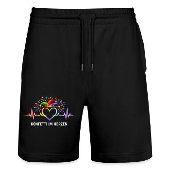 carnival confetti in the heart ECG - Stanley/Stella Trainer Unisex Organic Jogging Shorts - black - Front - Nik (191cm) & Marisol (170cm)