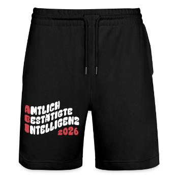 Abi 2026 - Abitur - Retro Flow Style Geschenk - Stanley/Stella Unisex Bio Joggingshorts Trainer  - Schwarz - Vorne - Nik (191cm) & Marisol (170cm)