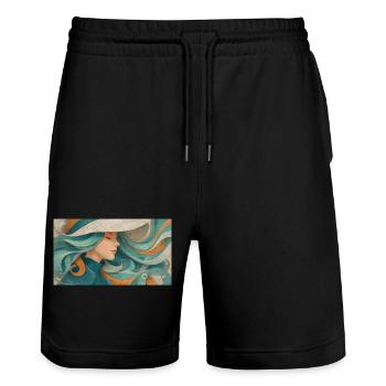 Flowing Color Portrait Turquoise - Stanley/Stella Trainer Unisex Organic Jogging Shorts - black - Front - Nik (191cm) & Marisol (170cm)