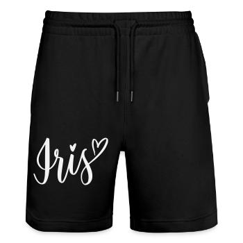 Lettrage en forme de cœur d’iris - Short de jogging bio TRAINER Stanley/Stella unisexe - noir - Devant - Nik (191cm) & Marisol (170cm)