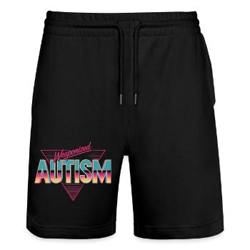 Weaponized Autism - Funny Gen Alpha Memes - Stanley/Stella Trainer Unisex Organic Jogging Shorts - black - Front - Nik (191cm) & Marisol (170cm)