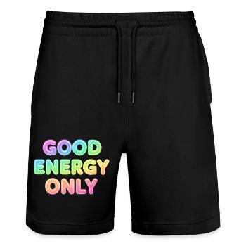 Good Energy Only – Positive Statement Typography - Stanley/Stella Trainer Unisex Organic Jogging Shorts - black - Front - Nik (191cm) & Marisol (170cm)