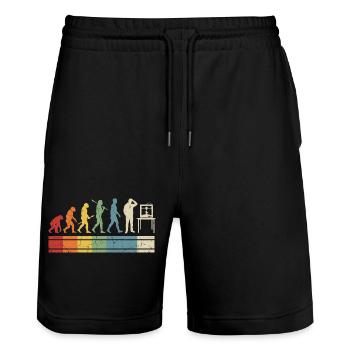 3D Printing Evolution – Vintage Maker Design - Stanley/Stella Trainer Unisex Organic Jogging Shorts - black - Front - Nik (191cm) & Marisol (170cm)
