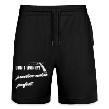 Funny Barber Razor Practice Makes Perfect haircut. - Stanley/Stella Trainer Unisex Organic Jogging Shorts - black - Front - Nik (191cm) & Marisol (170cm)