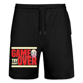Game Over Retro Humor Noch Mal? - Stanley/Stella Unisex Bio Joggingshorts Trainer  - Schwarz - Vorne - Nik (191cm) & Marisol (170cm)