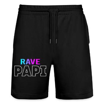 Rave Dad Techno House Electro Festival Hardstyle - Stanley/Stella Unisex Bio Joggingshorts Trainer  - Schwarz - Vorne - Nik (191cm) & Marisol (170cm)