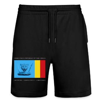 DRC FETT INOFFIZIELLE FLAGGE - Stanley/Stella Unisex Bio Joggingshorts Trainer  - Schwarz - Vorne - Nik (191cm) & Marisol (170cm)