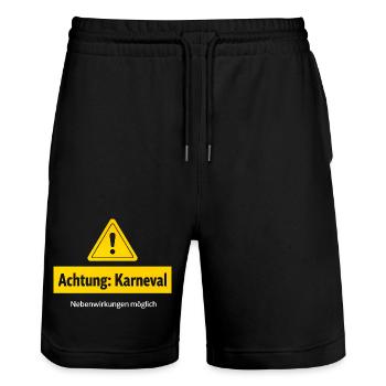 Attention carnival side effects possible - Stanley/Stella Trainer Unisex Organic Jogging Shorts - black - Front - Nik (191cm) & Marisol (170cm)