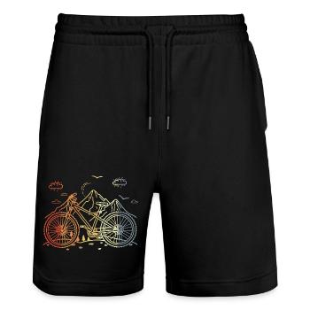 Mountain Biking Sketch Vintage Style - Stanley/Stella Trainer Unisex Organic Jogging Shorts - black - Front - Nik (191cm) & Marisol (170cm)