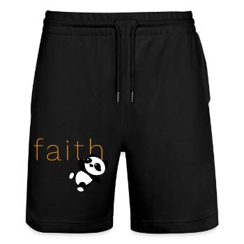 Panda-Glaube - Stanley/Stella Unisex Bio Joggingshorts Trainer  - Schwarz - Vorne - Nik (191cm) & Marisol (170cm)