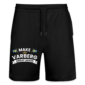 Emblème de la Bannière de la Fierté Varberg - Short de jogging bio TRAINER Stanley/Stella unisexe - noir - Devant - Nik (191cm) & Marisol (170cm)