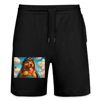Pilotenhund im Retro-Cockpit - Stanley/Stella Unisex Bio Joggingshorts Trainer  - Schwarz - Vorne - Nik (191cm) & Marisol (170cm)