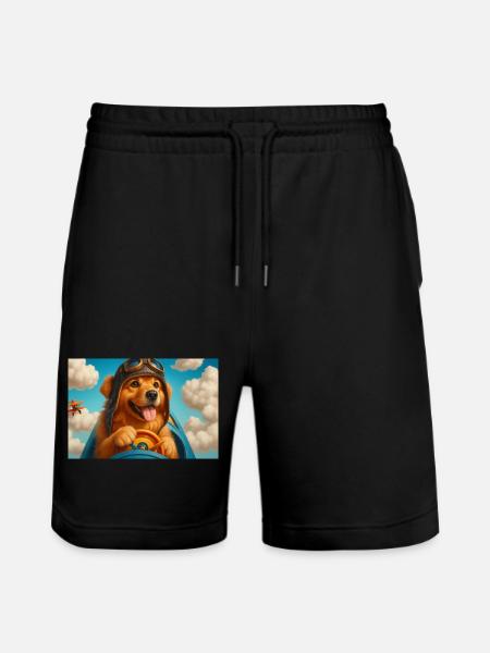 Pilot dog in retro cockpit - Stanley/Stella Trainer Unisex Organic Jogging Shorts - black