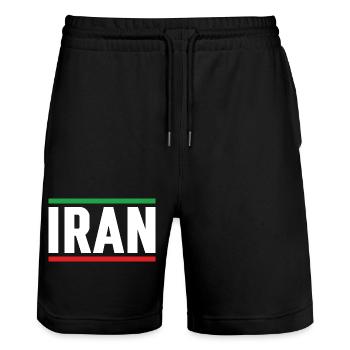 Iran Flag Strong Typography - Stanley/Stella Trainer Unisex Organic Jogging Shorts - black - Front - Nik (191cm) & Marisol (170cm)