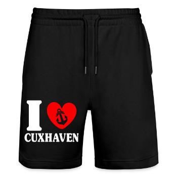 Vacances à la mer du Nord J’AIME CUXHAVEN Lustig - Short de jogging bio TRAINER Stanley/Stella unisexe - noir - Devant - Nik (191cm) & Marisol (170cm)