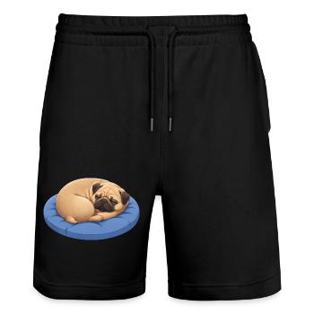 Carlin mignon Chien de dessins animés câlinant Reposant - Short de jogging bio TRAINER Stanley/Stella unisexe - noir - Devant - Nik (191cm) & Marisol (170cm)