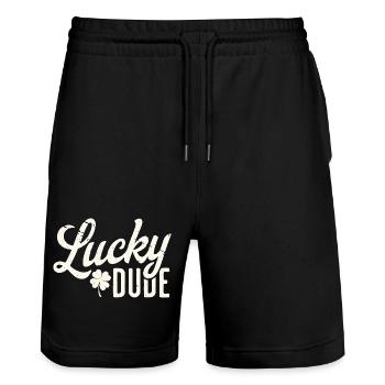 Lucky Dude avec un design de trèfle à quatre feuilles - Short de jogging bio TRAINER Stanley/Stella unisexe - noir - Devant - Nik (191cm) & Marisol (170cm)