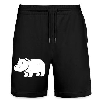 Nilpferd Silhouette Weiß - Stanley/Stella Unisex Bio Joggingshorts Trainer  - Schwarz - Vorne - Nik (191cm) & Marisol (170cm)