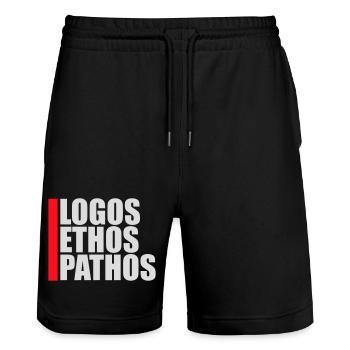 Logos Ethos Pathos Rhetorik Philosophie Student - Stanley/Stella Unisex Bio Joggingshorts Trainer  - Schwarz - Vorne - Nik (191cm) & Marisol (170cm)