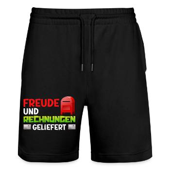 Facteur JOIE ET FACTURES LIVRÉES - Short de jogging bio TRAINER Stanley/Stella unisexe - noir - Devant - Nik (191cm) & Marisol (170cm)