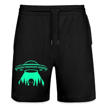UFO Neon Abduction - Stanley/Stella Trainer Unisex Organic Jogging Shorts - black - Front - Nik (191cm) & Marisol (170cm)