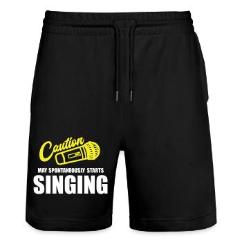 Caution My Spontaneity Starts Singing - Stanley/Stella Unisex Bio Joggingshorts Trainer  - Schwarz - Vorne - Nik (191cm) & Marisol (170cm)