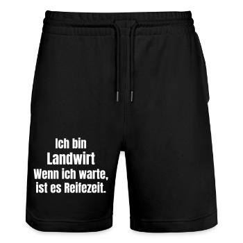 I'm a farmer – waiting time is travel time - Stanley/Stella Trainer Unisex Organic Jogging Shorts - black - Front - Nik (191cm) & Marisol (170cm)