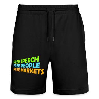 Free Speech Markets People Libertär Freiheit Logo - Stanley/Stella Unisex Bio Joggingshorts Trainer  - Schwarz - Vorne - Nik (191cm) & Marisol (170cm)