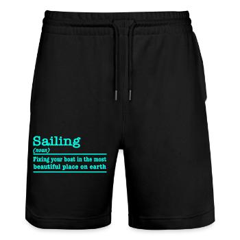 Segeln lustiger Spruch für Segler - Stanley/Stella Unisex Bio Joggingshorts Trainer  - Schwarz - Vorne - Nik (191cm) & Marisol (170cm)