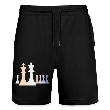 Pions d’échecs pastel Roi Dame Pion - Short de jogging bio TRAINER Stanley/Stella unisexe - noir - Devant - Nik (191cm) & Marisol (170cm)