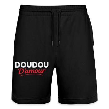 Doudou d’amour message affectueux idée cadeau coup - Short de jogging bio TRAINER Stanley/Stella unisexe - noir - Devant - Nik (191cm) & Marisol (170cm)