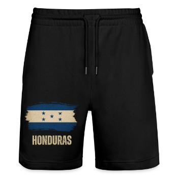 Flagge von Honduras Grunge, ich liebe Honduras - Stanley/Stella Unisex Bio Joggingshorts Trainer  - Schwarz - Vorne - Nik (191cm) & Marisol (170cm)