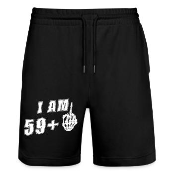 I'm 59 + Middle Finger Funny 60th Birthday - Stanley/Stella Trainer Unisex Organic Jogging Shorts - black - Front - Nik (191cm) & Marisol (170cm)