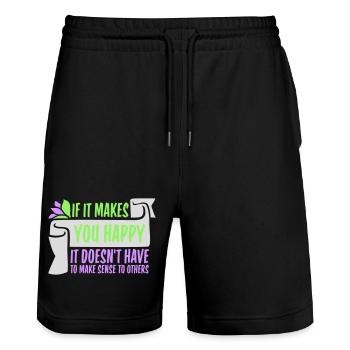 If Makes You Happy Sense Others Spruch Glück Frei - Stanley/Stella Trainer Unisex Organic Jogging Shorts - black - Front - Nik (191cm) & Marisol (170cm)