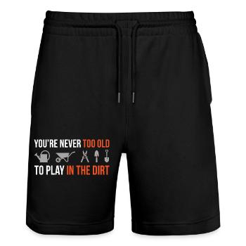 Never Too Old to Play in the Dirt – Gärtner Design - Stanley/Stella Unisex Bio Joggingshorts Trainer  - Schwarz - Vorne - Nik (191cm) & Marisol (170cm)