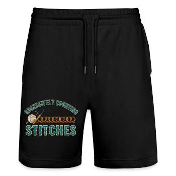 Compter les mailles de façon obsessionnelle Amant du crochet drôle - Short de jogging bio TRAINER Stanley/Stella unisexe - noir - Devant - Nik (191cm) & Marisol (170cm)