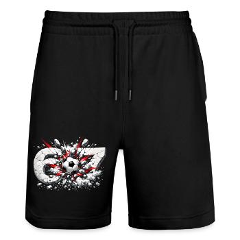 67 Fußball Sechs Sieben Meme Lustig Geschenk - Stanley/Stella Unisex Bio Joggingshorts Trainer  - Schwarz - Vorne - Nik (191cm) & Marisol (170cm)