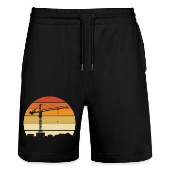 Kranführer Retro Design – Baustelle & Baukran - Stanley/Stella Unisex Bio Joggingshorts Trainer  - Schwarz - Vorne - Nik (191cm) & Marisol (170cm)