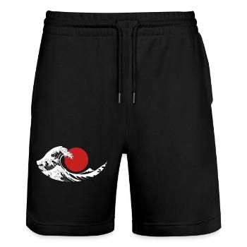 Große Welle Rote Sonne Japanische Ästhetik - Stanley/Stella Unisex Bio Joggingshorts Trainer  - Schwarz - Vorne - Nik (191cm) & Marisol (170cm)