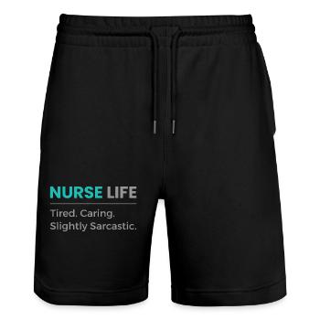 Nurse Life T-Shirt – Müde, fürsorgliche, sarkastische Krankenschwester - Stanley/Stella Unisex Bio Joggingshorts Trainer  - Schwarz - Vorne - Nik (191cm) & Marisol (170cm)