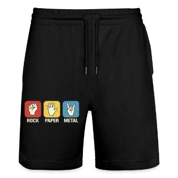 Rock Paper Metal – Retro Rock Scissors Design - Stanley/Stella Unisex Bio Joggingshorts Trainer  - Schwarz - Vorne - Nik (191cm) & Marisol (170cm)