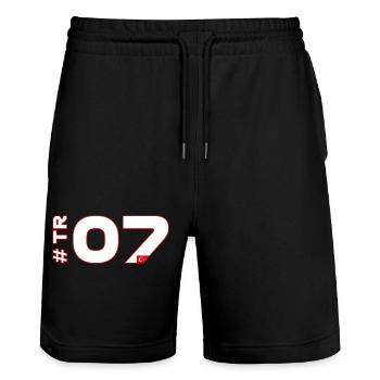 -TR07-2026 - Short de jogging bio TRAINER Stanley/Stella unisexe - noir - Devant - Nik (191cm) & Marisol (170cm)