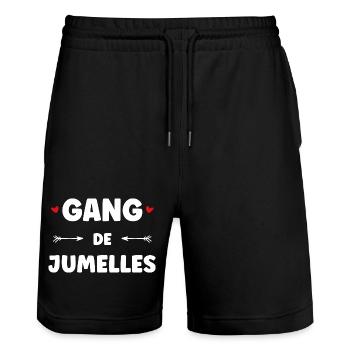 Twin Gang – Sister Tribe - Stanley/Stella Trainer Unisex Organic Jogging Shorts - black - Front - Nik (191cm) & Marisol (170cm)