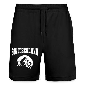 Switzerland Mountain Peak | White Monochrome - Stanley/Stella Trainer Unisex Organic Jogging Shorts - black - Front - Nik (191cm) & Marisol (170cm)